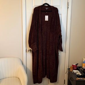 Chocolate Brown Chenille Floor Length Cardigan